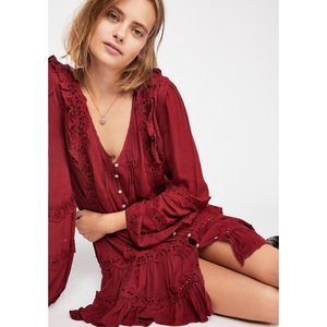 Free People Burgundy Ruffle Mini Dress
